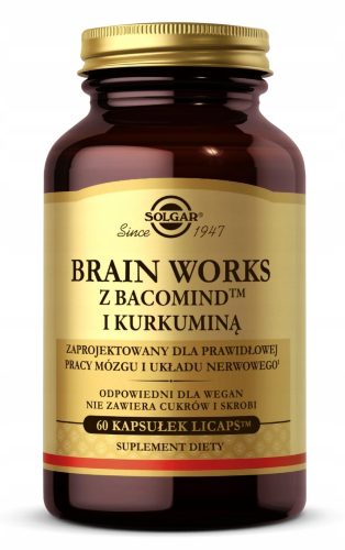  Solgar Brain Works za podporo možganskih funkcij, 60 kapsul z BacoMind™ in kurkuminom 