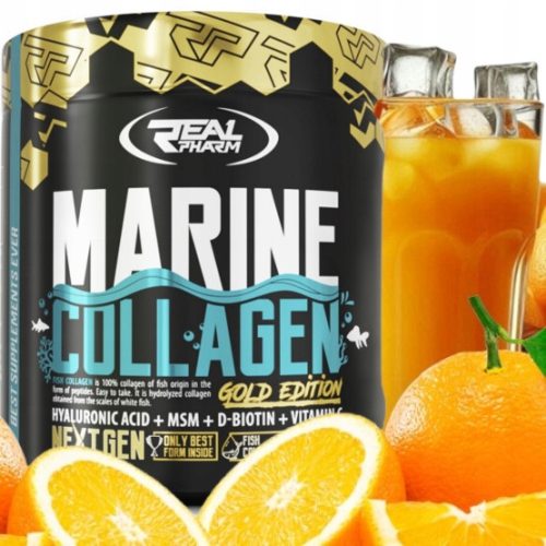 Real Pharm Marine Collagen z Okusom Pomaranče, 300g - Vrhunski Dodatek za Zdravje Kože, Sklepov in Kosti