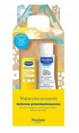Zaščitni sončni stik Mustela SUN SPF50 za otroke in odrasle, 9ml, ter Nežni gel za umivanje, 100ml