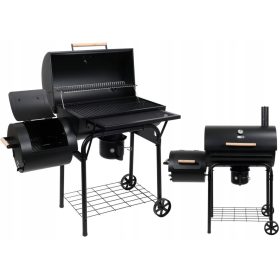    ŽAR NA OGLJE LUND Z REŠETKO SMOKER XXL 64x37CM KOMORA ZA DIMLJENJE MREŽICA KOLESA