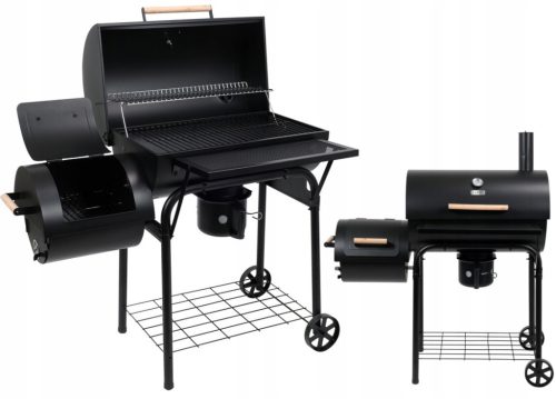  ŽAR NA OGLJE LUND Z REŠETKO SMOKER XXL 64x37CM KOMORA ZA DIMLJENJE MREŽICA KOLESA