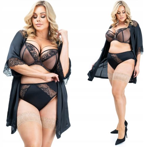 Plus Size Samonožne Nogavice 20 Den z Cvetlično Čipko iz Elastana Fenome