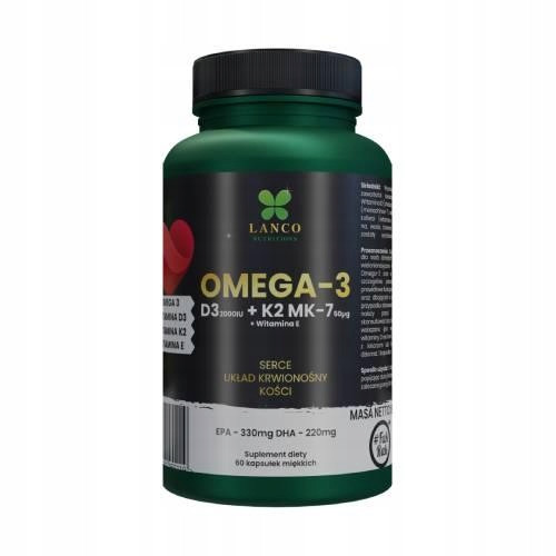 LANCO NUTRITIONS Omega 3 D3 + K2 MK-7 + Vitamin E - Prehransko dopolnilo za odrasle