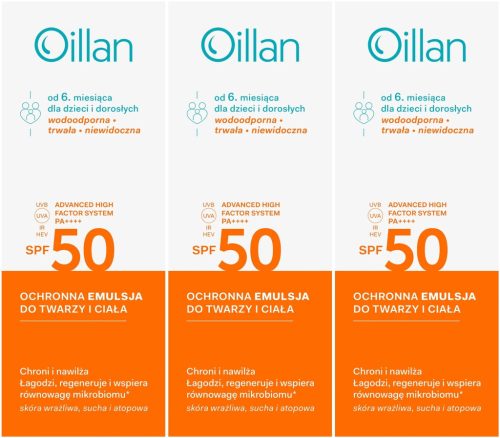 3x Oillan Sončna Zaščitna Emulzija SPF50 za Otroke in Odrasle, 100ml