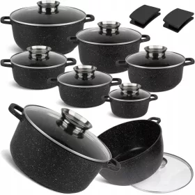   12-delni set marmorne posode - 6 aluminijastih loncev s pokrovi za indukcijo in plin