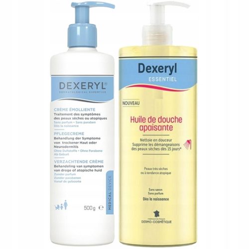 Dexeryl Krem in Čistilno Olje za Suho in Atopijsko Kožo, 500 ml