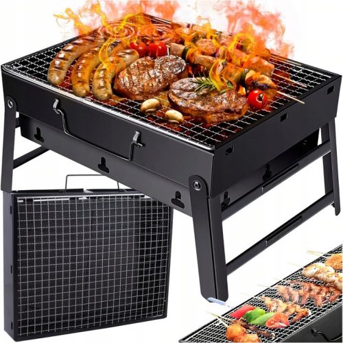  GRILL POTOVALNI TURISTIČNI PRENOSNI NA OGLJE KAMPIRANJE ZLOŽLJIV KOVČEK