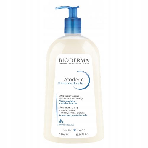 Bioderma Atoderm Hranilni kremni gel za umivanje obraza in telesa za normalno do suho kožo, 1 L