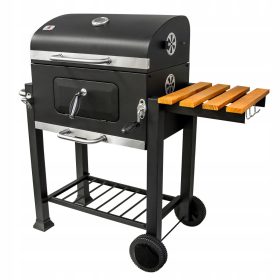    Veliki žar na oglje, litoželezna rešetka, 113,5x50x107 cm, vrt, z leseno polico