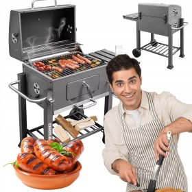    Vrtni žar na oglje s pokrovom in stransko mizico 56x42 cm Masivno jeklo