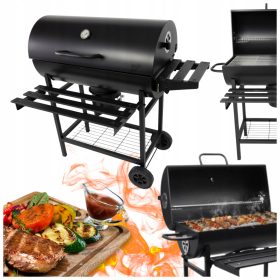    Vrtni žar na oglje s pokrovom in termometrom na kolesih velik XXL 71x35 cm