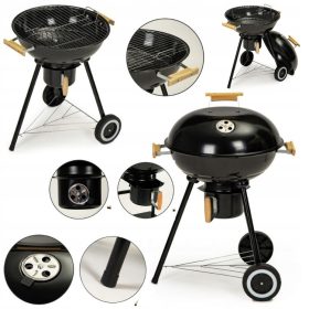    Okrogel žar s pokrovom, vrtna ponev za pepel na oglje, prenosna kolesa za police