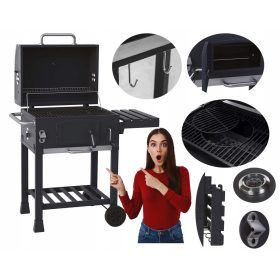    3v1 PREMIUM ŽAR NA OGLJE ODPIRAČ POSOD ZA PEPEL LITO ŽELEZNA REŠETKA POLICA KOLESA XXL