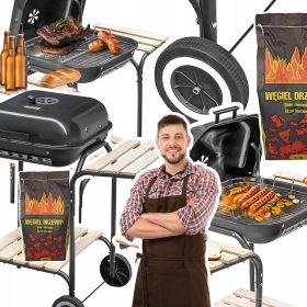    Vrtni žar na oglje s pokrovom in stransko mizico za vrt + 2kg premoga