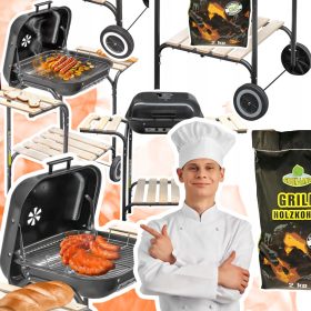    Žar na oglje s pokrovom, stranske mizice, MOČAN, Vzdržljiv, 2KG OGLJA