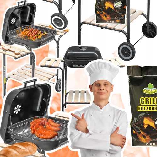  Žar na oglje s pokrovom, stranske mizice, MOČAN, Vzdržljiv, 2KG OGLJA