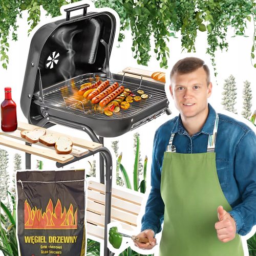  Vrtni žar s pokrovom in stransko mizico za vrt + 2kg premoga
