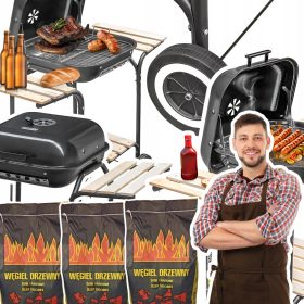    Vrtni žar na oglje s pokrovom in stransko mizico za vrt + 6kg premoga