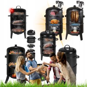    3-V-1 VRTNI ŽAR KAMIN SMOKER ZLOŽLJIV SMOKER DVA STOLPNA TERMOMETER
