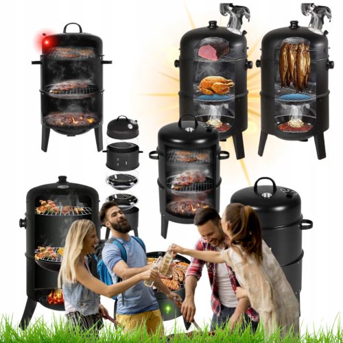  3-V-1 VRTNI ŽAR KAMIN SMOKER ZLOŽLJIV SMOKER DVA STOLPNA TERMOMETER