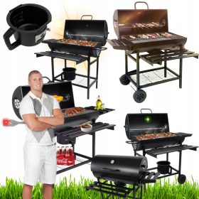    VELIK VRTNI ŽAR NA OGLJE S POKROVOM ZLOŽLJIVE POLICE POSODA ZA PEPEL TERMOMETER