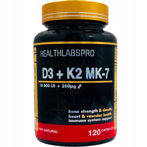 Health Labs Pro D3 10 000 IU + K2 MK-7 200 μg - 120 kapsul za zdravje kosti in imunski sistem
