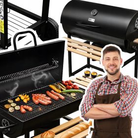    Vrtni žar na oglje Mize za sode jeklena masivna rešetka s termometrom