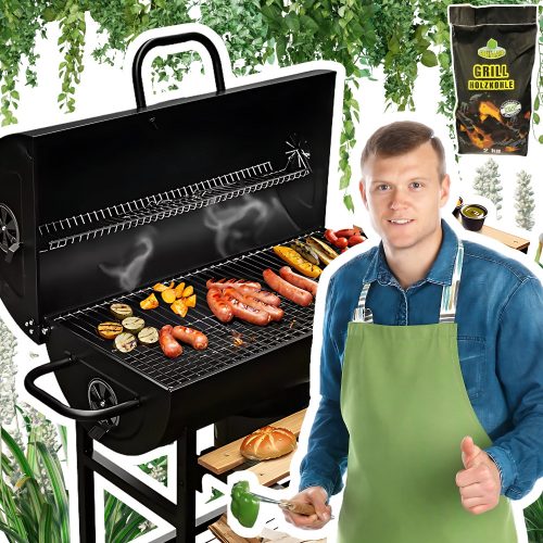  Vrtni žar Mize za sod Jeklena masivna rešetka s termometrom + 2 kg premoga