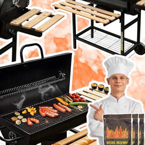  Žar na oglje Mize za sod jeklena masivna rešetka s termometrom + 6 kg premoga