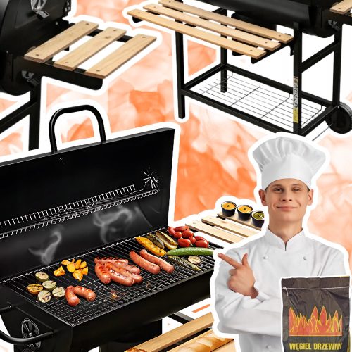  Žar na oglje Mize za sod Jeklena masivna rešetka s termometrom + 2 kg premoga