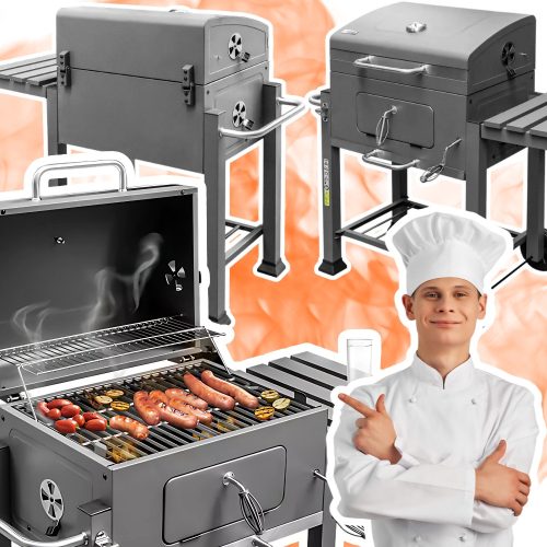 Žar na oglje s pokrovom, pomožna mizica, litoželezna rešetka, masivna 25 kg, dimljenje