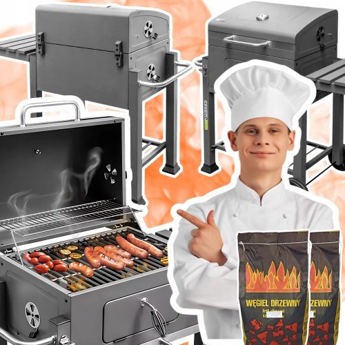  Žar na oglje z litoželezno mizo, masivna rešetka, dimljenje +4kg premoga