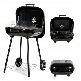    Velika rešetka za vrtni žar na oglje in pokrov na tečajih na kolesih