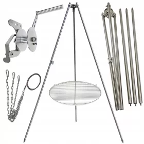    Stojalo za vrtni žar 200cm inox + rešetka 60cm + kolut + INOX vrv