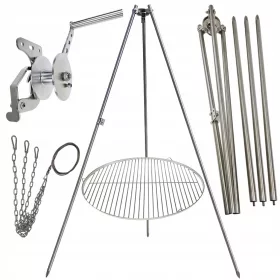    Stojalo za vrtni žar 200cm nerjaveče jeklo + rešetka 70cm + kolut + INOX vrv