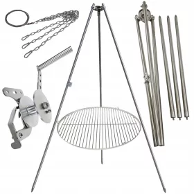    SET stojala za vrtni žar 225 cm iz nerjavečega jekla + rešetka 70 cm na kolutu