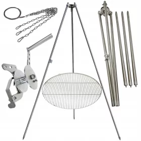    Stojalo za vrtni žar 225cm inox + rešetka 80cm + kolut + INOX vrv