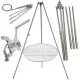  Stojalo za vrtni žar 225cm nerjaveče jeklo + rešetka 90cm + kolut + INOX vrv
