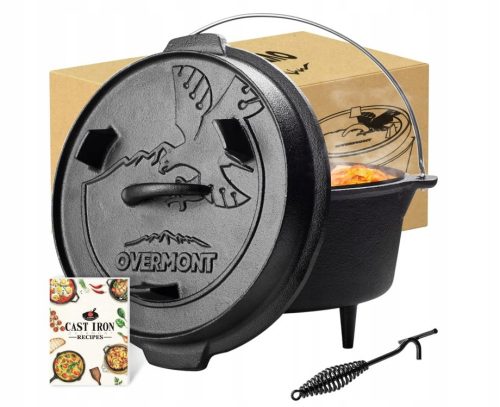  Overmont Dutch Oven Litoželezni lonec 2v1 Camping Fire Cauldron 4,2 L