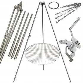    Stojalo za vrtni žar 250cm inox + rešetka 80cm + kolut + INOX vrv