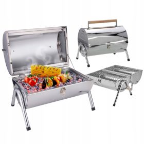    ŽAR prenosni turistični vrt BBQ majhen oglje 38x30 nerjaveče jeklo