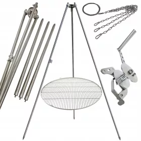    Stojalo za vrtni žar 250cm inox + rešetka 90cm + kolut + INOX vrv