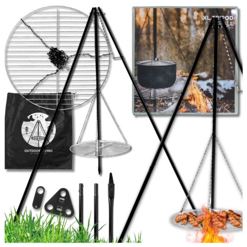  TRIPOD Fire Pit Large GRILL Taborni ogenj Garden Viseča rešetka za žar 2v1