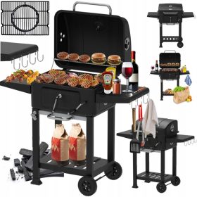    VRTNI ŽAR NA OGLJE BBQ LITOŽELEZNA REŠETKA POKROV PEPELNIK + TERMOMETER XXL