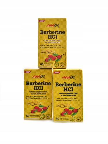 Amix Berberine HCL z zelenim čajem in regratom, paket 3 x 60 kapsul