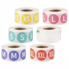    ETIKETE Z VELIKOSTMI ZA OBLAČILA, SAMOLEPILSKE, BARVNI PAPIR