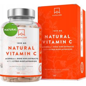   100% Naravni Vitamin C 1000 mg z Izvlečkom Acerole - 180 Kapsul, Vegan