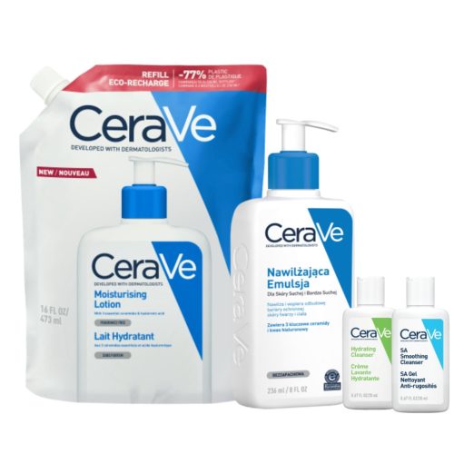 CeraVe Komplet za vlaženje suhe do zelo suhe kože: Obraz in polnjenje, 236ml + 473ml, brezplačni vzorci