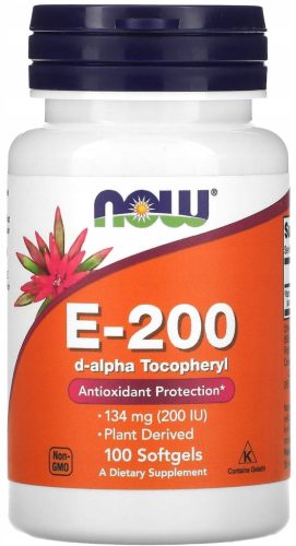 NOW Foods Vitamin E-200 Natural 100 kapsul - Podpora za zdravje srca in kože