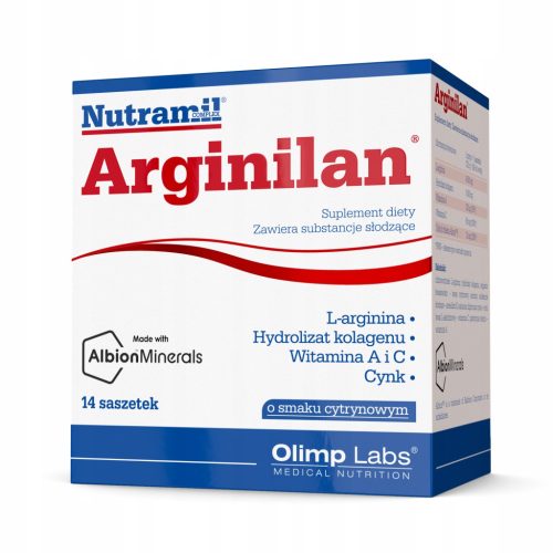 OLIMP Arginilan: Suplement z L-arginino, kolagenom in vitamini, limonin okus